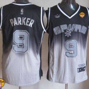 Spurs 9 Tony Parker Black Grey Fadeaway Finals Patch Men Jersey