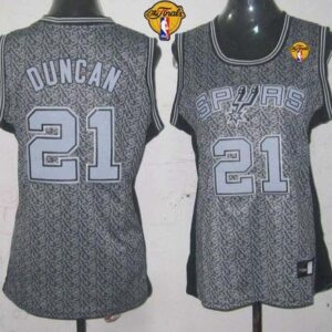 Spurs 21 Tim Duncan Grey With Finals Patch Static Women Jersey