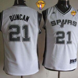 Spurs 21 Tim Duncan White With Finals Patch Youth Jersey