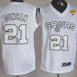 Spurs 21 Tim Duncan White Winter On-Court Finals Patch Men Jersey