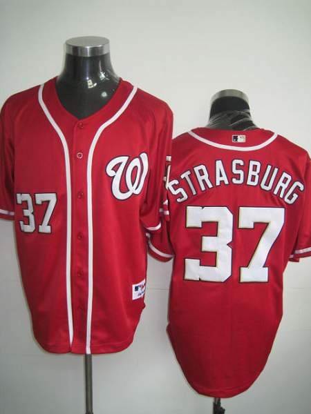 MLB Nationals 37 Stephen Strasburg Red Men Jersey