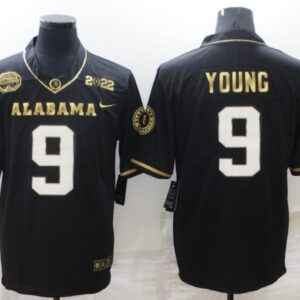 NCAA Alabama Crimson Tide 9 Bryce Young 2022 Patch Black Gold College Football Limited Men Jersey