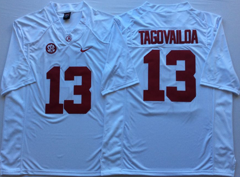 NCAA Alabama Crimson Tide 13 Tua Tagovailoa White College Football Men Jersey