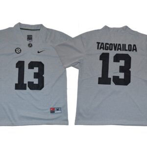 NCAA Alabama Crimson Tide 13 Tua Tagovailoa Gray Football Men Jersey