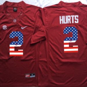 NCAA Alabama Crimson Tide 2 Jalen Hurts Red USA Flag Men Jersey