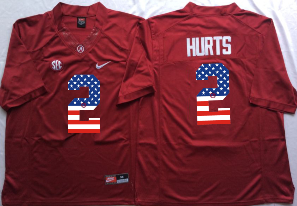 NCAA Alabama Crimson Tide 2 Jalen Hurts Red USA Flag Men Jersey