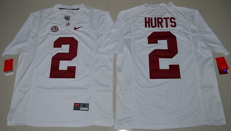 NCAA Alabama Crimson Tide 2 Jalen Hurts Football White 2016 Limited Men Jersey