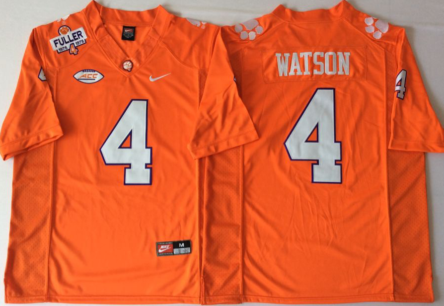 NCAA Clemson Tigers 4 Deshaun Watson Orange Fuller Patch ACC Patch Men Jersey