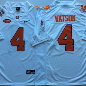 NCAA Clemson Tigers 4 Deshaun Watson White Fuller Patch ACC Patch Men Jersey