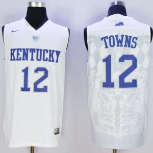 NCAA Kentucky Wildcats 12 Karl-Anthony Towns White Basketball Men Jersey