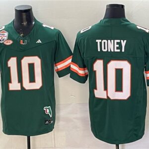 Miami Hurricanes 10 Malachi Toney Green The Fiesta Bowl Champions & Florida Patch F.U.S.E. Vapor Limited Men Jersey