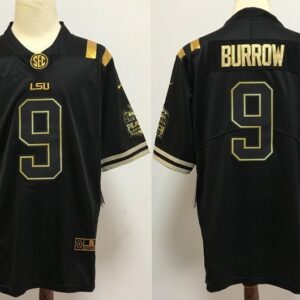 NCAA LSU Tigers 9 Joe Burrow Black Gold Men Jersey