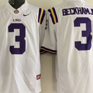 NCAA LSU Tigers 3 Odell Beckham Jr White Men Jersey SEC Patch