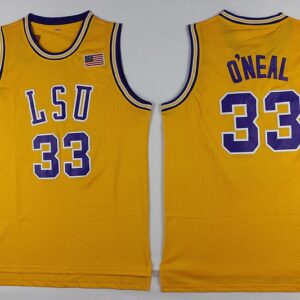 NCAA LSU Tigers 33 Shaquille O'Neal Gold Basketball Men Jersey