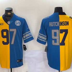 & NCAA Wolverines & Lions 97 Aidan Hutchinson Yellow Blue Split Vapor Limited Men Jersey with Patch