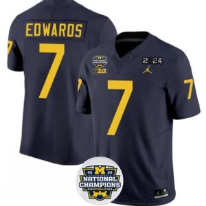 NCAA Wolverines 7 Donovan Edwards Navy 2024 National Championship F.U.S.E Vapor Limited Men Jersey
