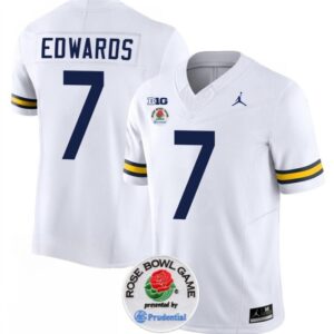 NCAA Wolverines 7 Donovan Edwards 2023 F.U.S.E. White Rose Bowl Patch Vapor Limited Men Jersey