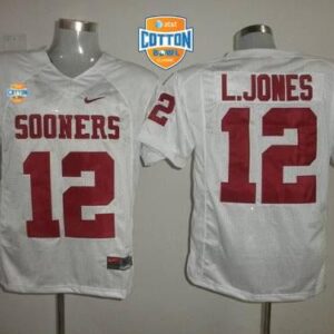 NCAA Oklahoma Sooners 12 Landy Jones White ATandT Cotton Bowl Men Jersey