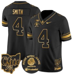 NCAA Buckeyes 4 Jeremiah Smith Black Gold Rose Bowl 2025 F.U.S.E. Vapor Limited Men Jersey