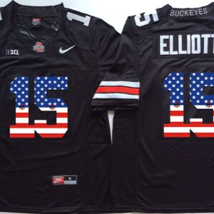 NCAA Ohio State Buckeyes 15 Ezekiel Elliott Black USA Flag Football Men Jersey