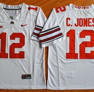 NCAA Ohio State Buckeyes 12 Cardale Jones White Diamond Quest Men Jersey With Big10 Patch
