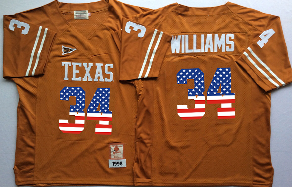 NCAA Texas Longhorns 34 Ricky Williams Orange USA Flag Men Jersey