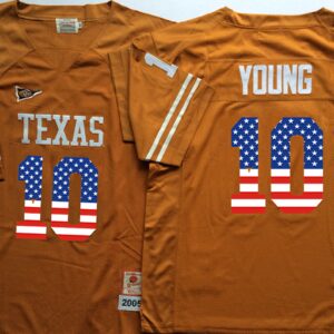 NCAA Texas Longhorns 10 Vince Young Orange USA Flag Men Jersey