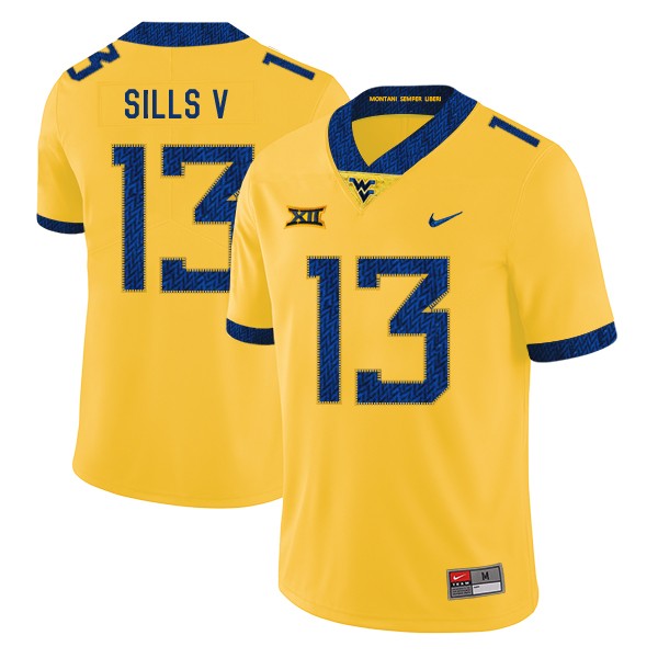 NCAA West Virginia Mountaineers 13 David Sills V Yellow College Football Men Jersey
