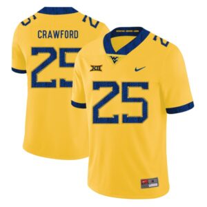 NCAA West Virginia Mountaineers 25 Justin Crawford Yellow College Football Men Jersey