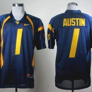 NCAA West Virginia Mountaineers 1 Tavon Austin Navy Blue Men Jersey